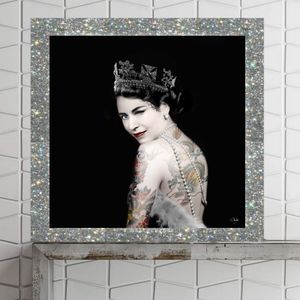 Queen Elizabeth tattoo Art Wink Framed Glittering Silver 13x13